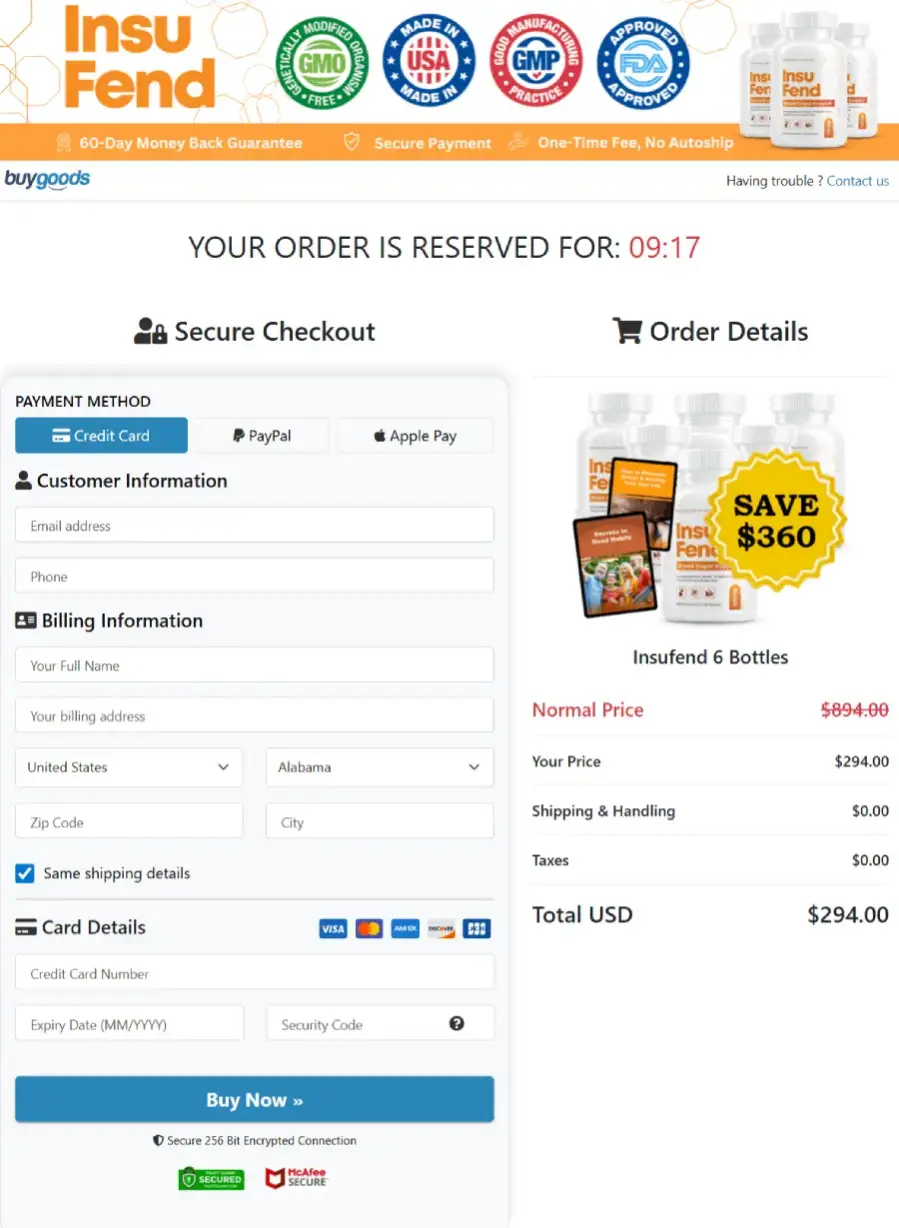 Secure checkout payment badge for InsuFend order page
